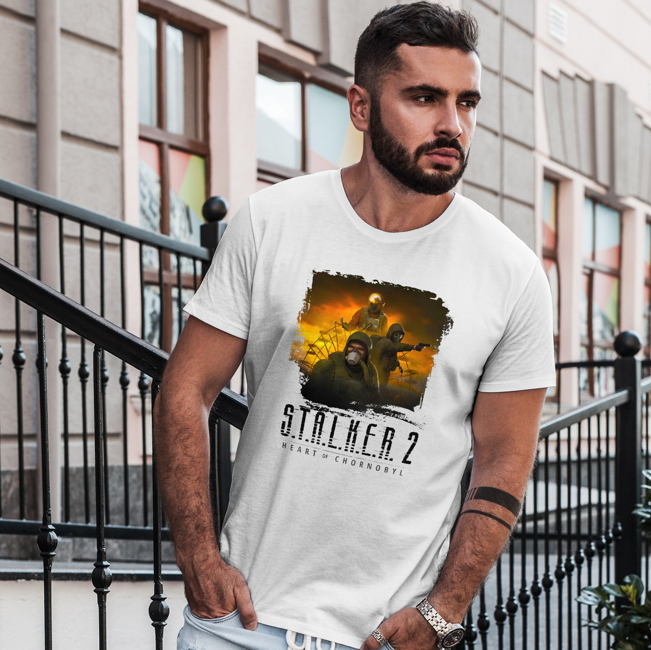 Чоловіча футболка з принтом "S.T.A.L.K.E.R. 2 - 003" Білий, XXL