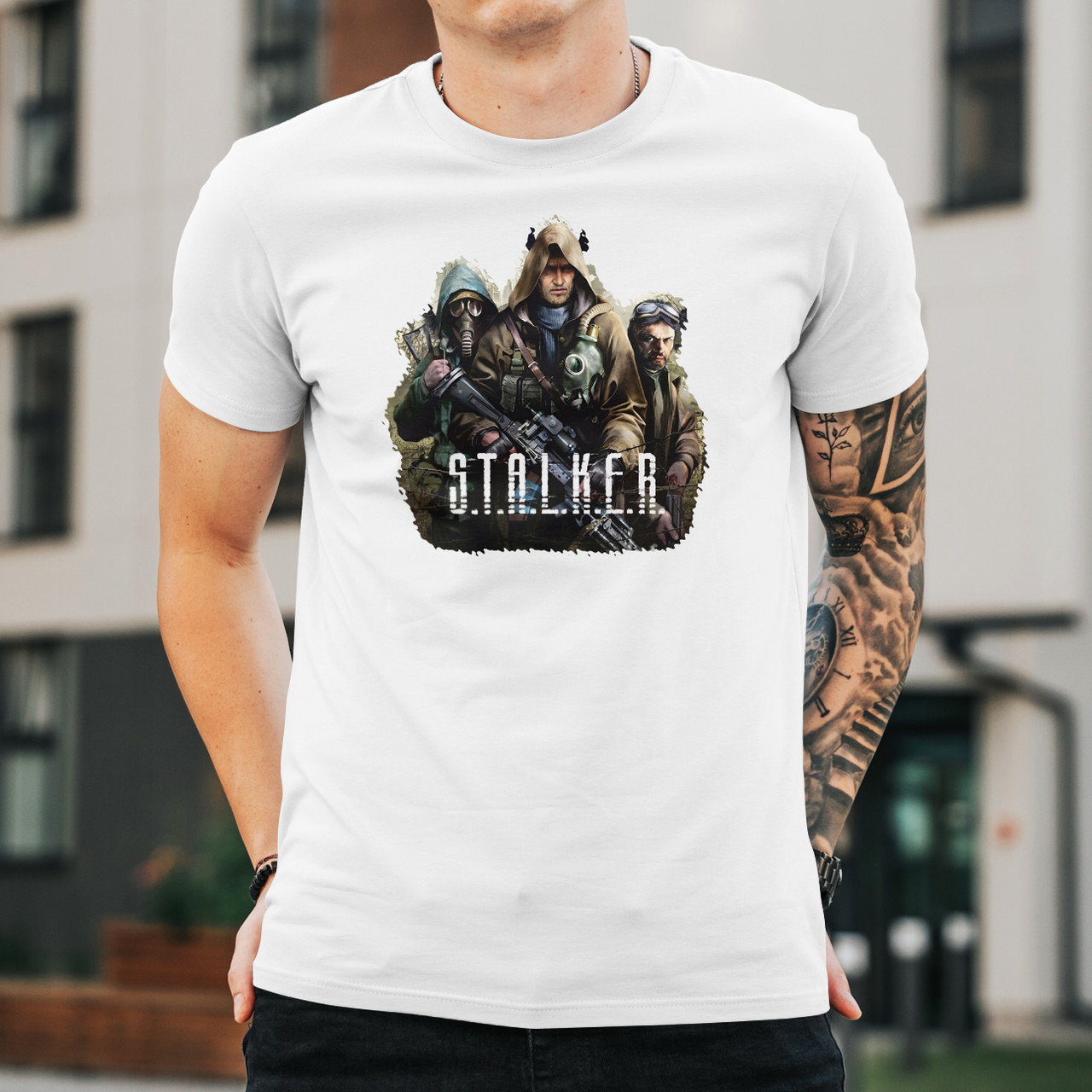 Чоловіча футболка з принтом "S.T.A.L.K.E.R. 2 - 006" Білий, XXL